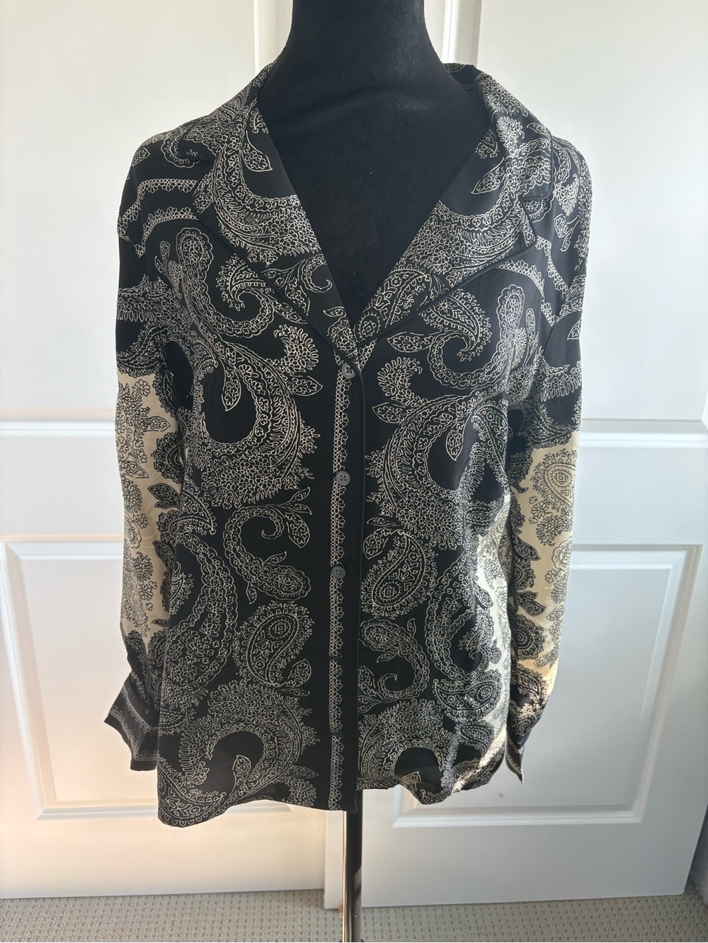 J. Crew Black and Cream Paisley Shirt